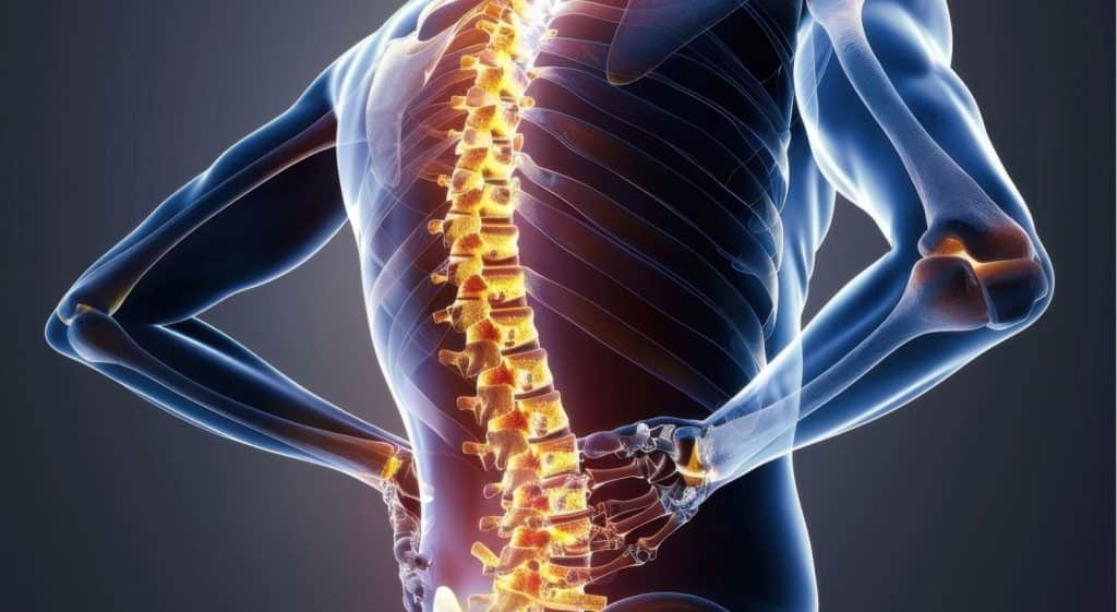 person's back with spinal cord highlighted